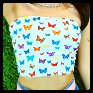 Colorful Buttterfly Strapless cropped Top